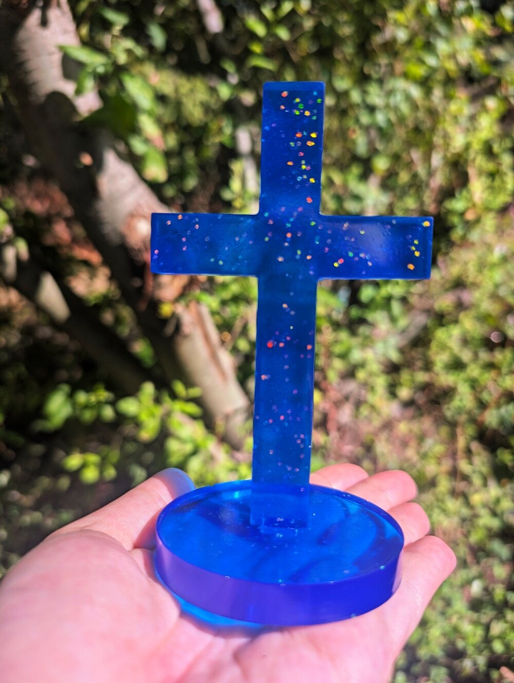 Handmade Blue Glitter Resin Cross